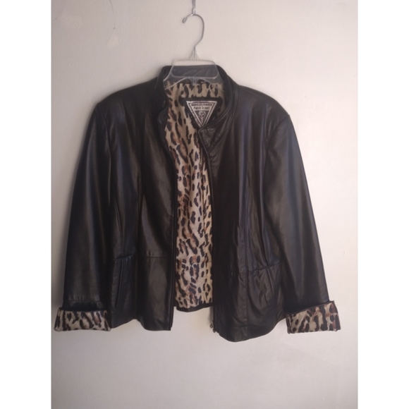 J. Percy for Marvin Richards Leather Leopard Print Lined Jacket - Picture 1 of 10